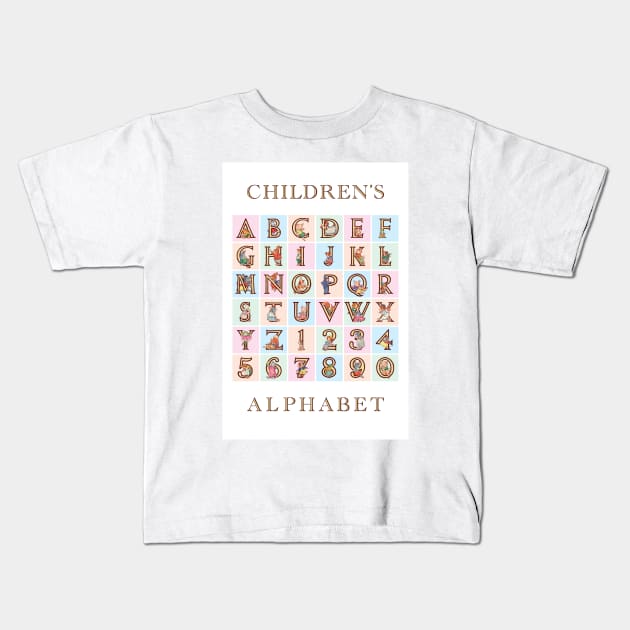 Children's Alphabet and Numbers Kids T-Shirt by PLAYDIGITAL2020